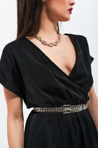 Q2 Women's Dress Short Sleeve Satin Maxi Dress in Black