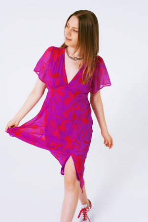 Q2 Women's Dress Short Sleeve V-Neck Chiffon Maxi Dress In Floral Print