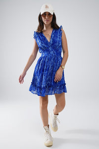 Q2 Women's Dress Skater Dress With Cinched Waist In Snake Blue Print With Gold Lurex Thread