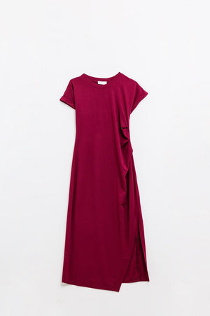 Q2 Women's Dress Sleeveless Burgundy Stretch Tencel Dress