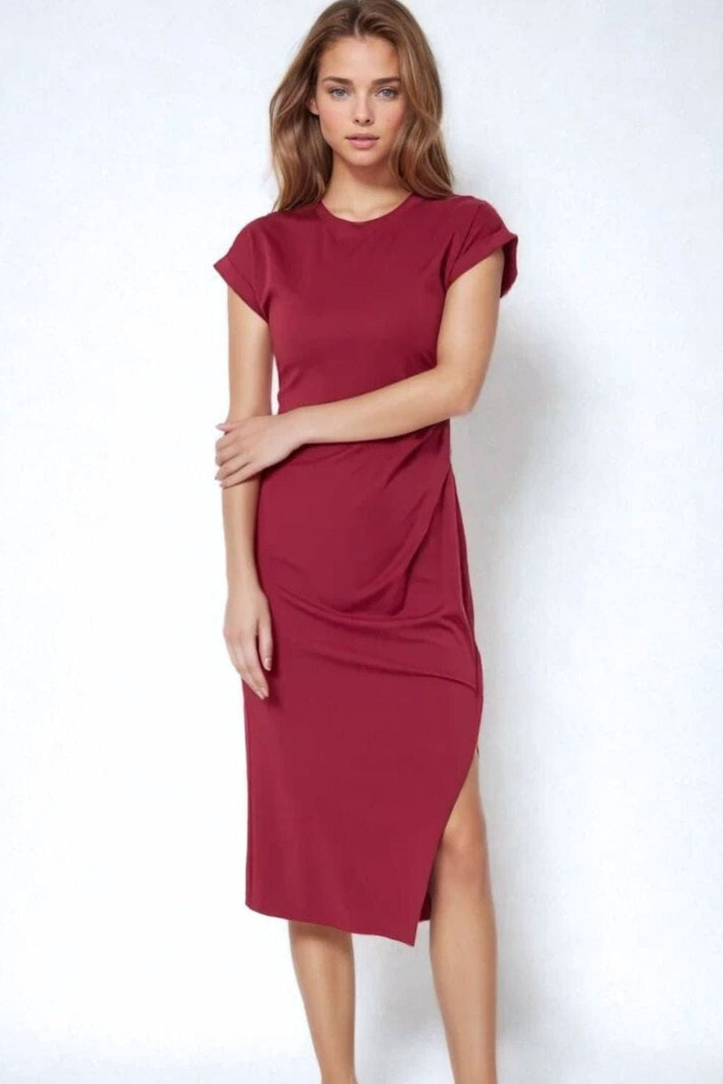 Q2 Women's Dress Sleeveless Burgundy Stretch Tencel Dress