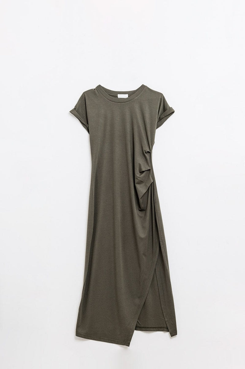 Q2 Women's Dress Sleeveless Khaki Stretch Tencel Dress