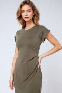 Q2 Women's Dress Sleeveless Khaki Stretch Tencel Dress