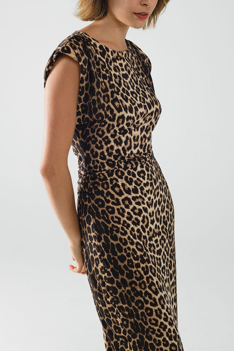 Q2 Women's Dress Sleeveless Leopard Print Spandex Dress