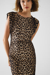 Q2 Women's Dress Sleeveless Leopard Print Spandex Dress