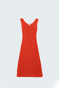 Q2 Women's Dress Sleeveless Orange Knit Midi Dress With Round Neck