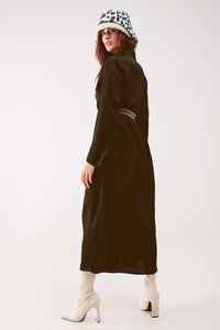 Q2 Women's Dress Slouchy Plunge Shirt Maxi Dress in Black