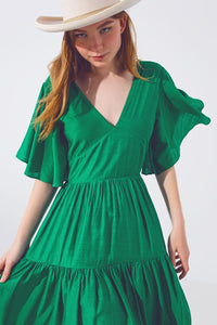 Q2 Women's Dress Smock V Neck Maxi Dress in Green