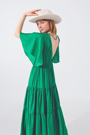 Q2 Women's Dress Smock V Neck Maxi Dress in Green