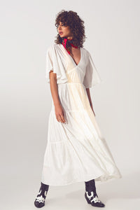 Q2 Women's Dress Smock V Neck Maxi Dress in White