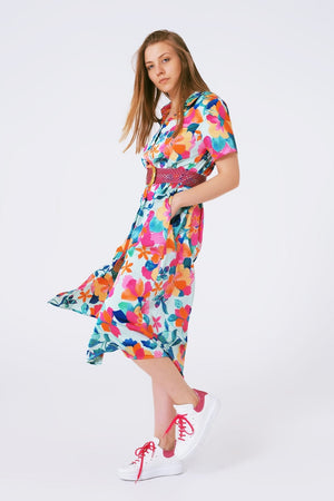 Q2 Women's Dress Soft Satin Midi Dress With Flower Print