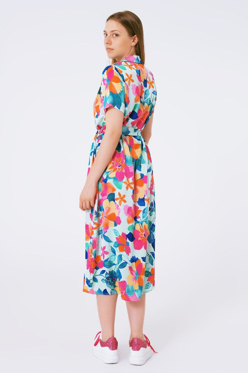 Q2 Women's Dress Soft Satin Midi Dress With Flower Print