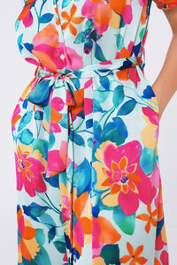 Q2 Women's Dress Soft Satin Midi Dress With Flower Print