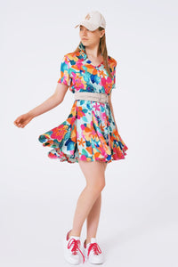 Q2 Women's Dress Soft Satin Mini Dress With Flower Print