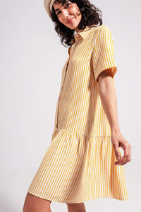 Q2 Women's Dress Stripe Print Mini Dress in Yellow