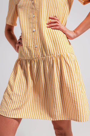 Q2 Women's Dress Stripe Print Mini Dress in Yellow