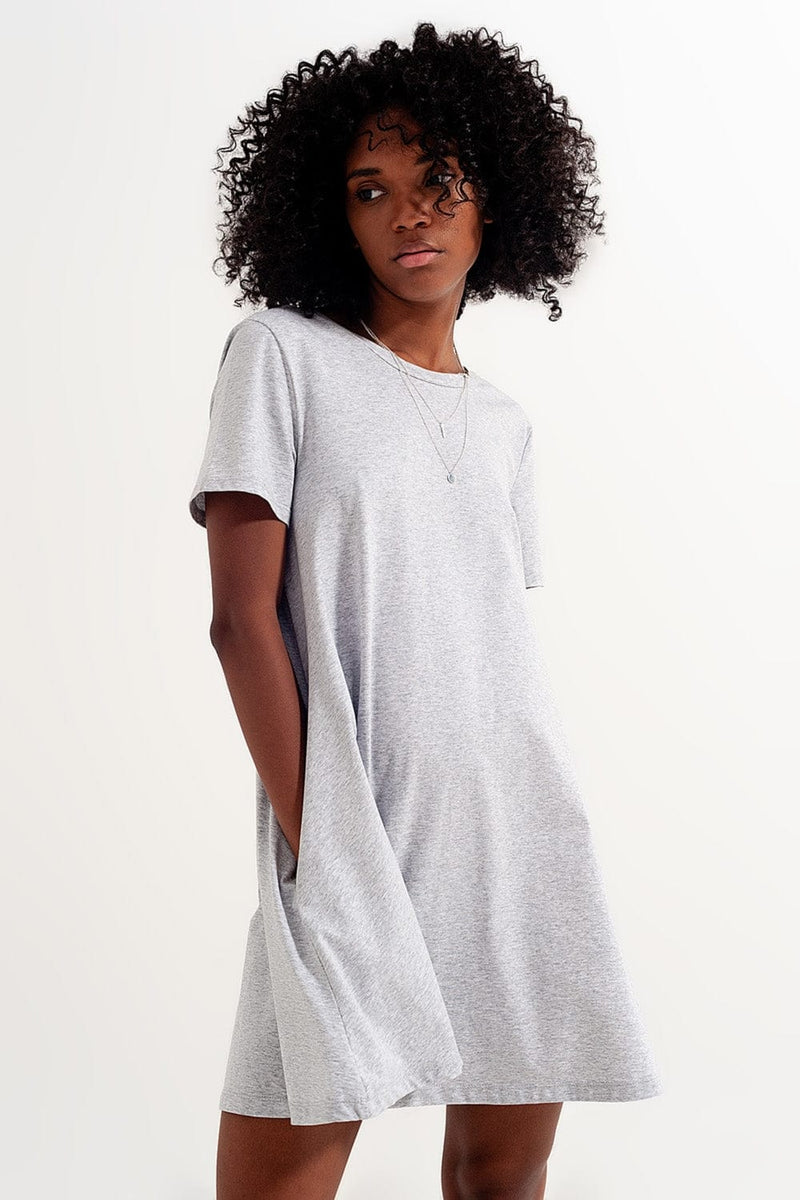 Q2 Women's Dress Swing T Shirt Dress with Concealed Pockets in Grey
