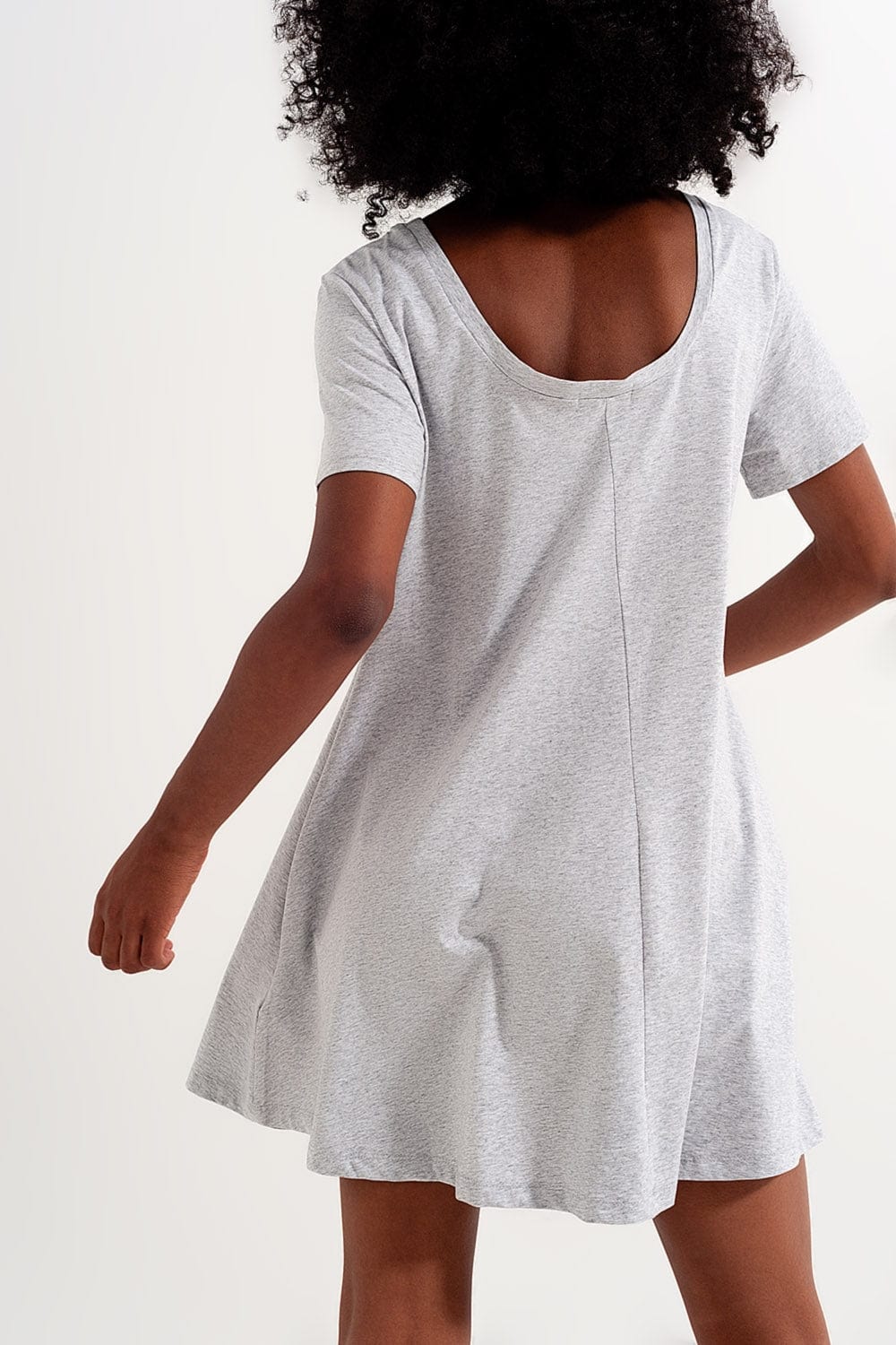 Q2 Women's Dress Swing T Shirt Dress with Concealed Pockets in Grey