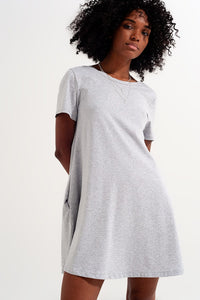 Q2 Women's Dress Swing T Shirt Dress with Concealed Pockets in Grey