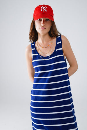 Q2 Women's Dress Tank Maxi Dress With Scoop Neck In Navy With White Stripes