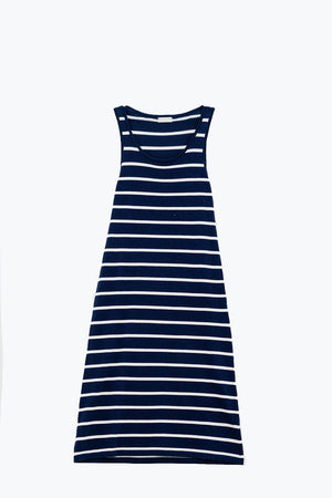 Q2 Women's Dress Tank Maxi Dress With Scoop Neck In Navy With White Stripes