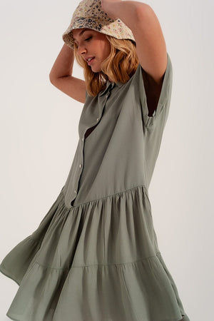 Q2 Women's Dress Tiered Hem Shirt Dress in Green