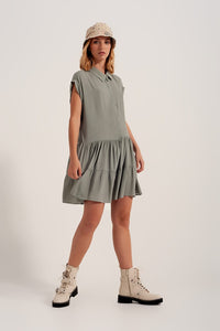 Q2 Women's Dress Tiered Hem Shirt Dress in Green