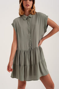 Q2 Women's Dress Tiered Hem Shirt Dress in Green