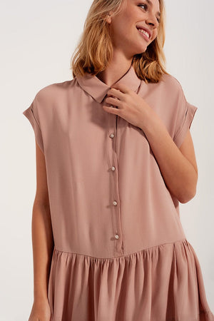 Q2 Women's Dress Tiered Hem Shirt Dress in Light Pink