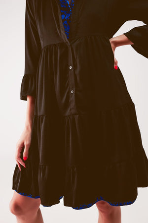Q2 Women's Dress Tiered Smock Mini Dress in Black