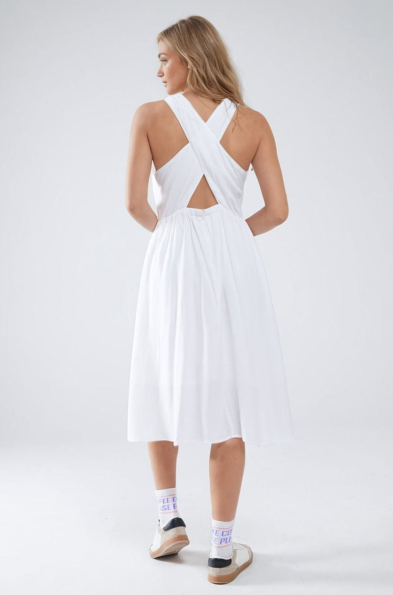 Q2 Women's Dress White Dress With Button Detail