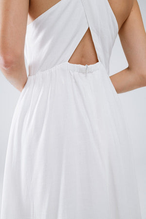 Q2 Women's Dress White Dress With Button Detail