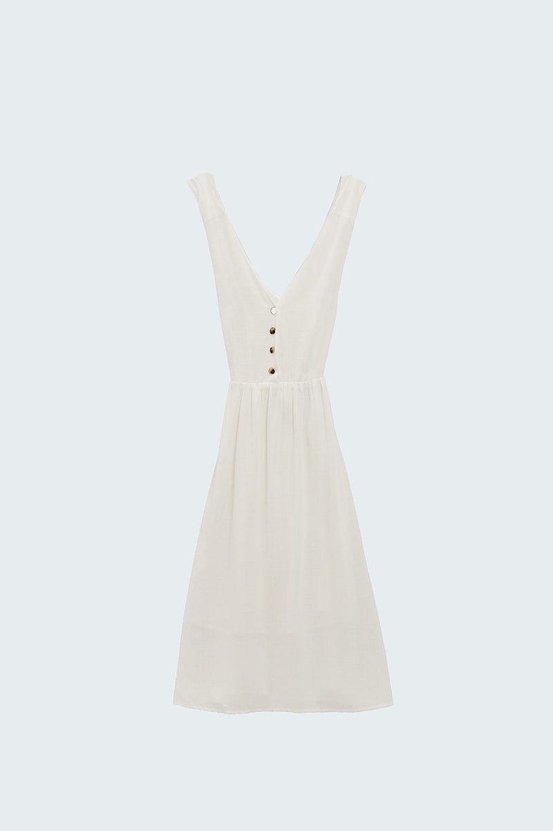 Q2 Women's Dress White Dress With Button Detail