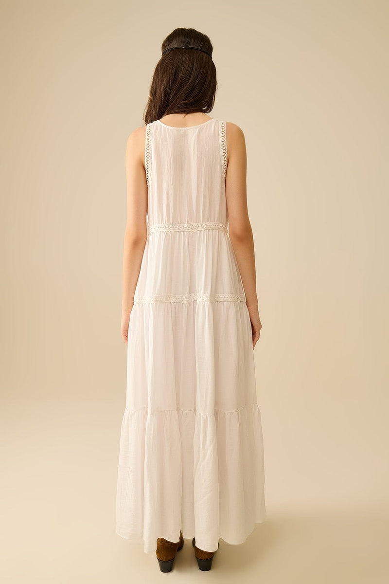 Q2 Women's Dress White Maxi Dress With Lace Details And Boho Style