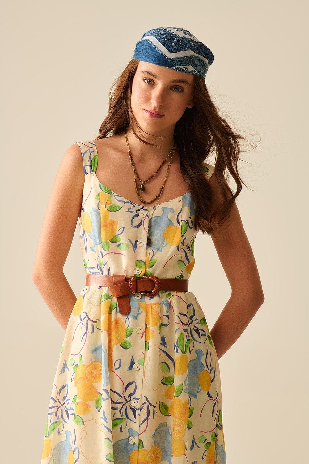 Q2 Women's Dress White Maxi Strapless Dress With Lemon Print