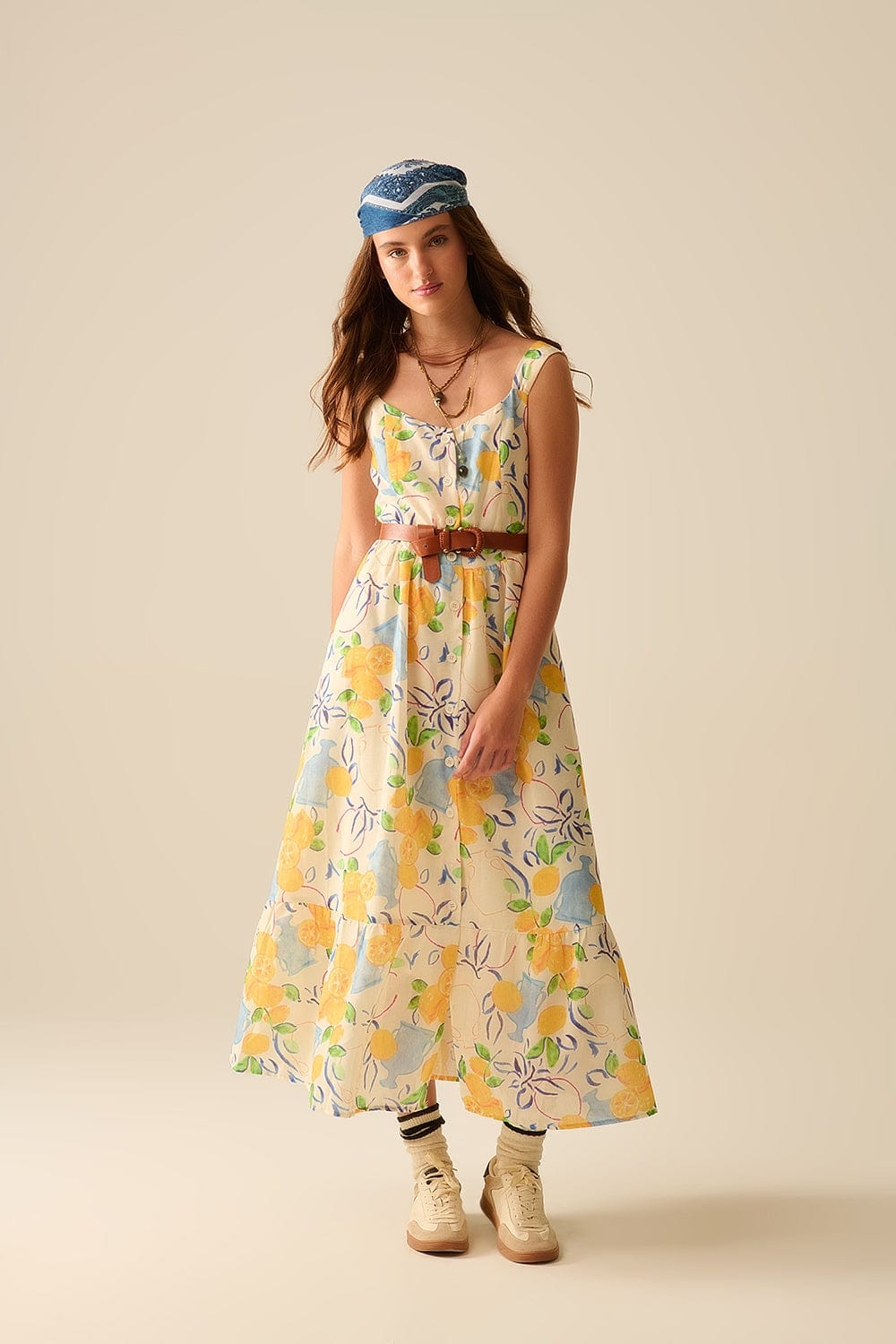 Q2 Women's Dress White Maxi Strapless Dress With Lemon Print