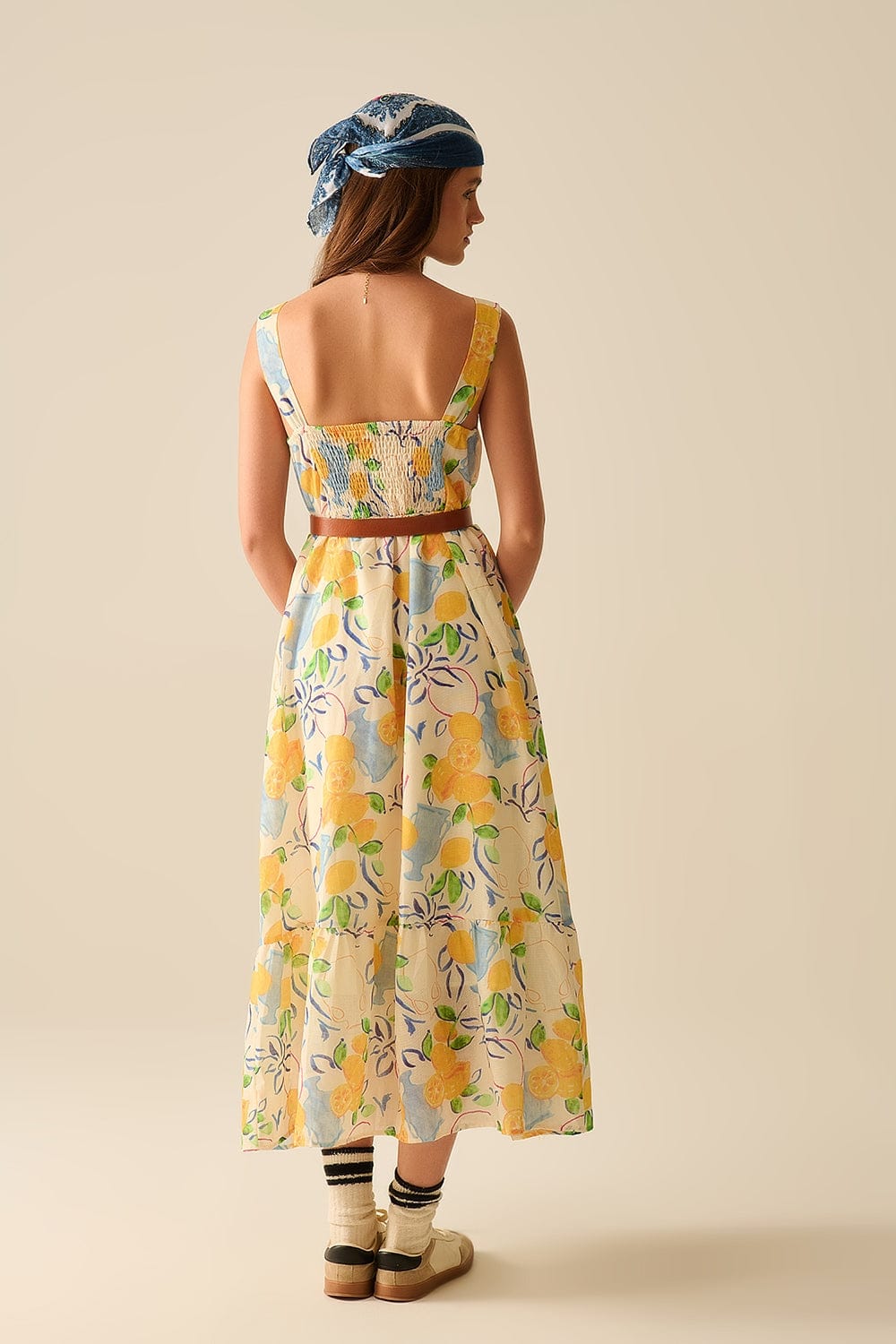 Q2 Women's Dress White Maxi Strapless Dress With Lemon Print