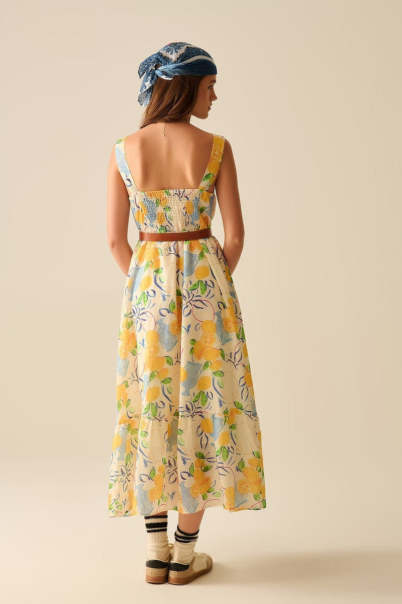 Q2 Women's Dress White Maxi Strapless Dress With Lemon Print