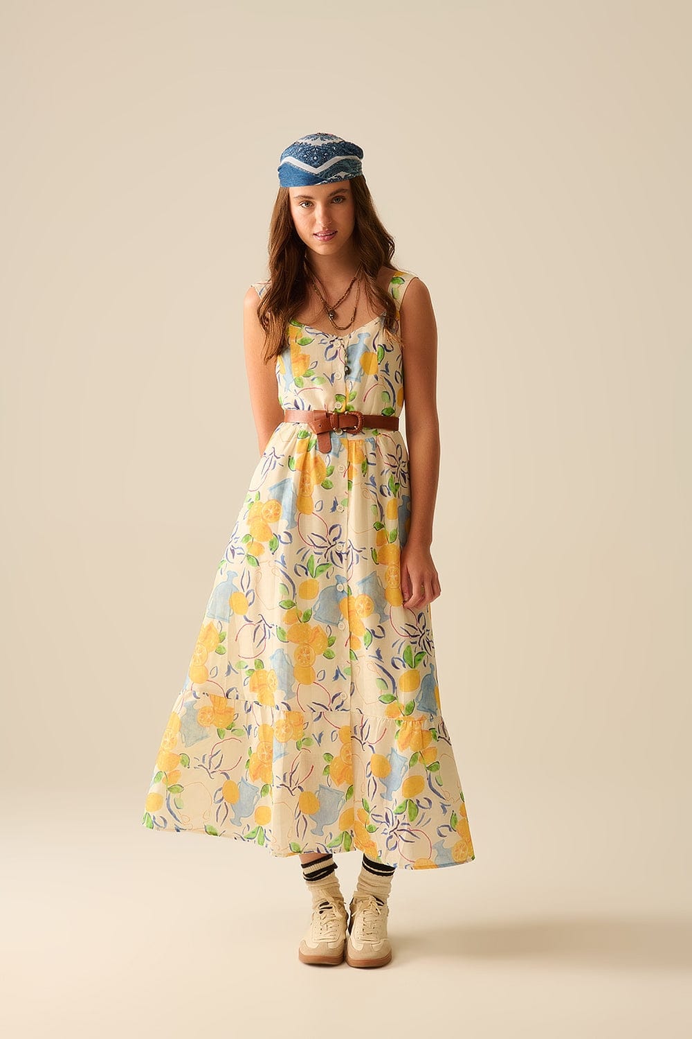 Q2 Women's Dress White Maxi Strapless Dress With Lemon Print
