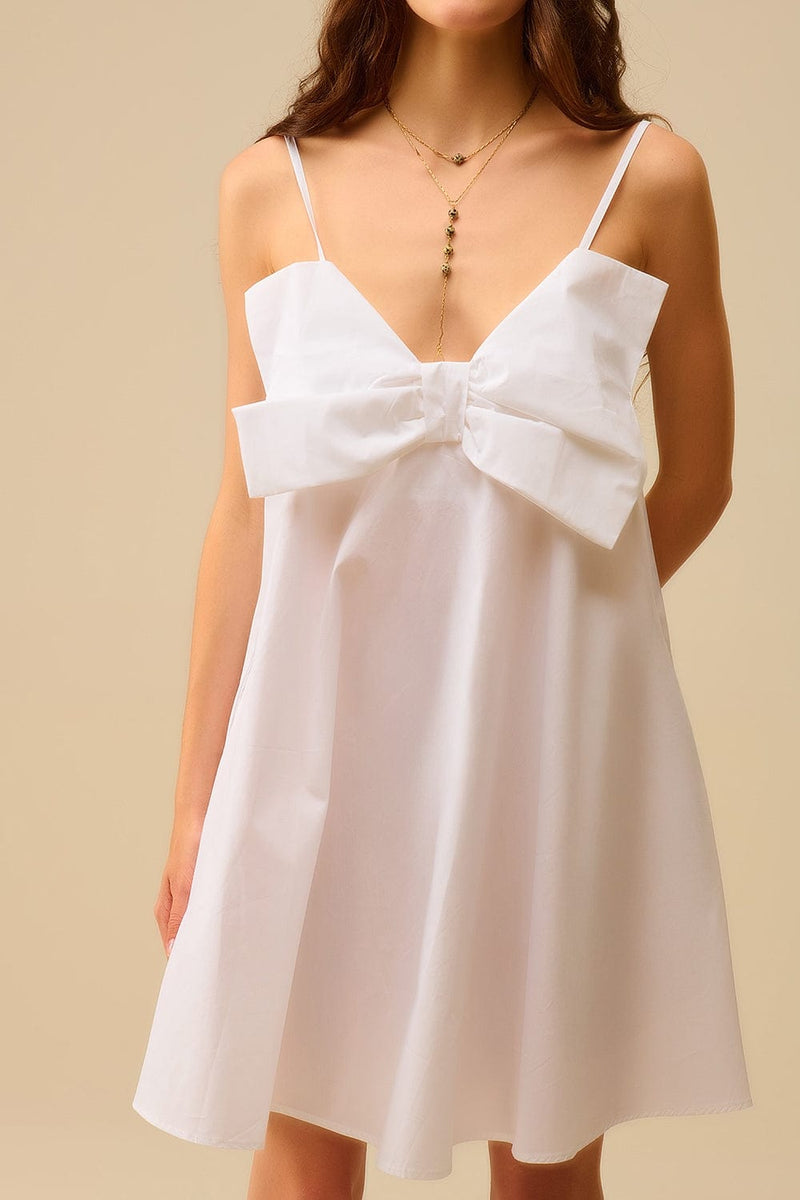 Q2 Women's Dress White Poplin Mini Dress With A Big Bow Detail