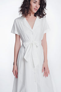 Q2 Women's Dress White poplin shirt dress with belt and short sleeve