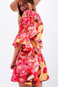Q2 Women's Dress Wrap Playsuit in Fuchsia Floral