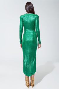 Q2 Women's Dress Wrapped Party Dress With Plunge Neckline In Metallic Green