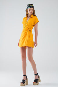 Q2 Women's Dress Yellow Playsuit With Tie Closing At The Side