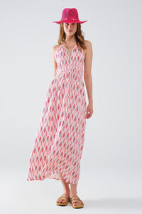 Q2 Women's Dresses Maxi Summer Dress With Feather Print And Open Back In Pink