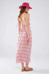 Q2 Women's Dresses Maxi Summer Dress With Feather Print And Open Back In Pink