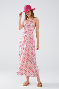 Q2 Women's Dresses Maxi Summer Dress With Feather Print And Open Back In Pink