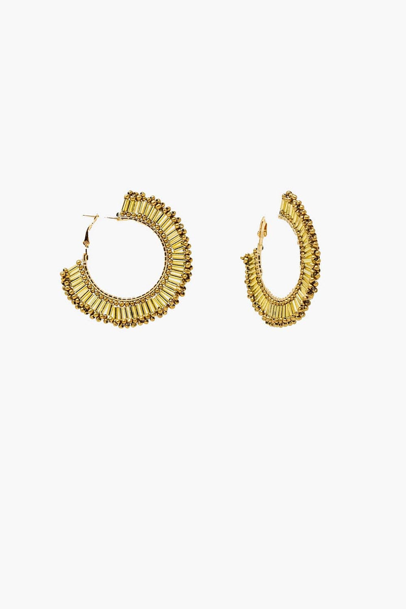 Q2 Women's Earrings One Size / Beige Medium Hoops With Beaded Details In Gold