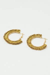 Q2 Women's Earrings One Size / Beige Medium Hoops With Beaded Details In Gold