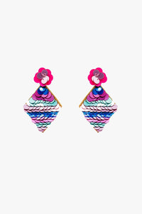 Q2 Women's Earrings One Size / Fuchsia Diamond Shape Earrings With Multicolor Sequin Details.